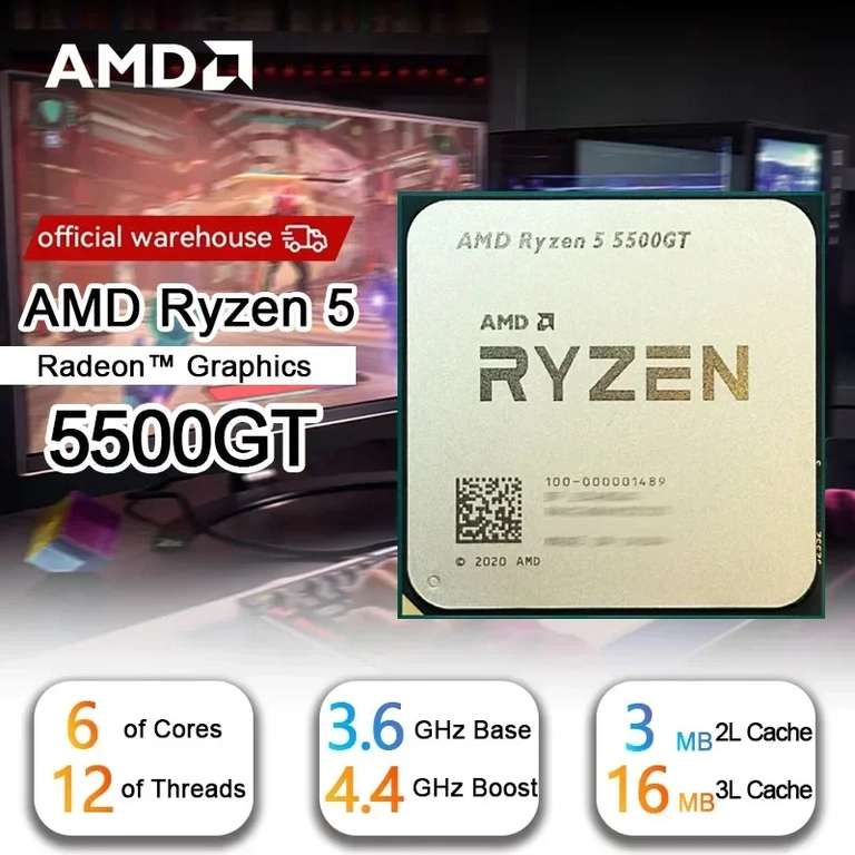 Процессор AMD AM4 Ryzen 5 5500GT 6/12 cores 4400 MHz + Radeon Vega 7 Graphics