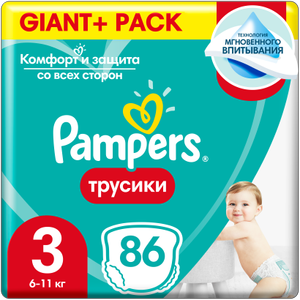 Pampers трусики Pants 3, 6-11 кг, 86 шт.