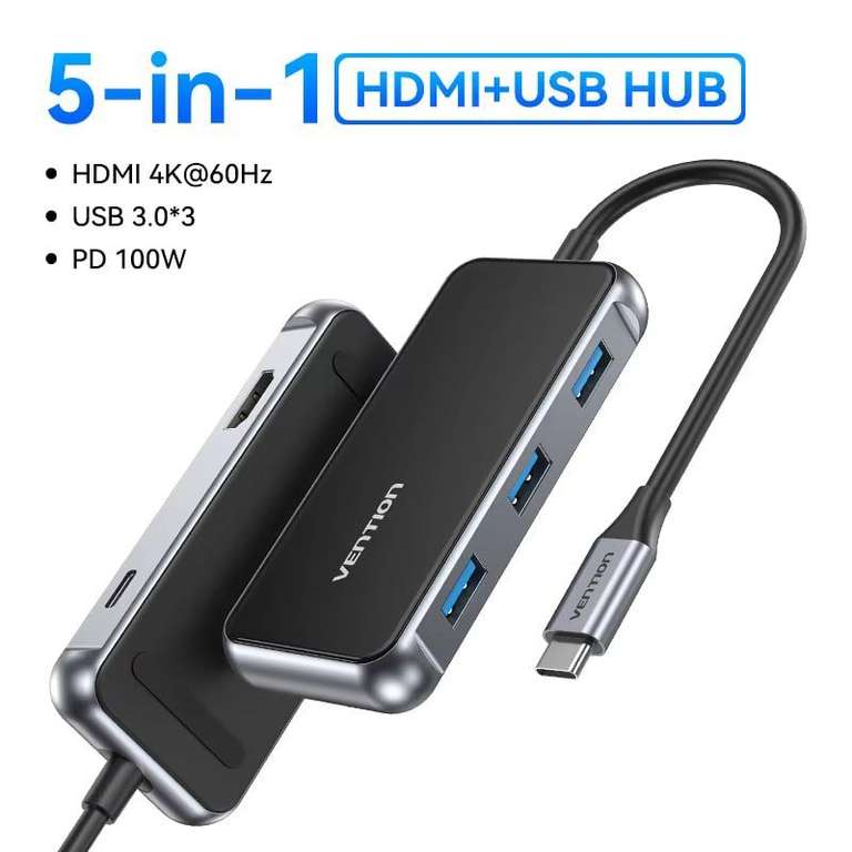 USB-Hub концентратор Vention 5 в 1, HDMI 60hz, USB 3.0x3