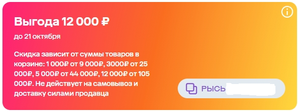 Скидка 1000₽ от 9000₽, 3000₽ от 25000₽, 5000₽ от 44000₽, 12000₽ от 105000₽ (при наличии в ЛК в разделе промокодов)