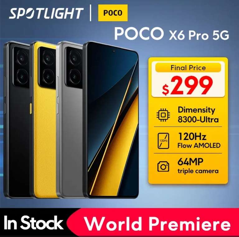 Смартфон POCO X6 Pro 8/256 Гб, чёрный/жёлтый