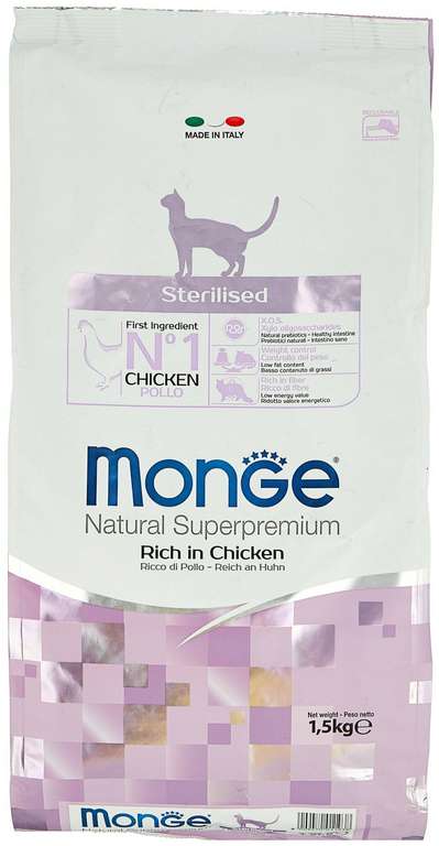 Сухой корм для стерилизованных кошек Monge Natural Superpremium, с курицей 10 кг