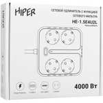 Сетевой фильтр HIPER HE-1.5E4U2L (USB-A и Type-C, 16 А, 3680 Вт, 1.8 м)