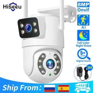 Уличная камера видеонаблюдения Hiseeu 4K 8MP с двумя объективами (авто отслеживание, голосовая связь, 2 объектива, IP66, 2,4G WIFI + RJ45)