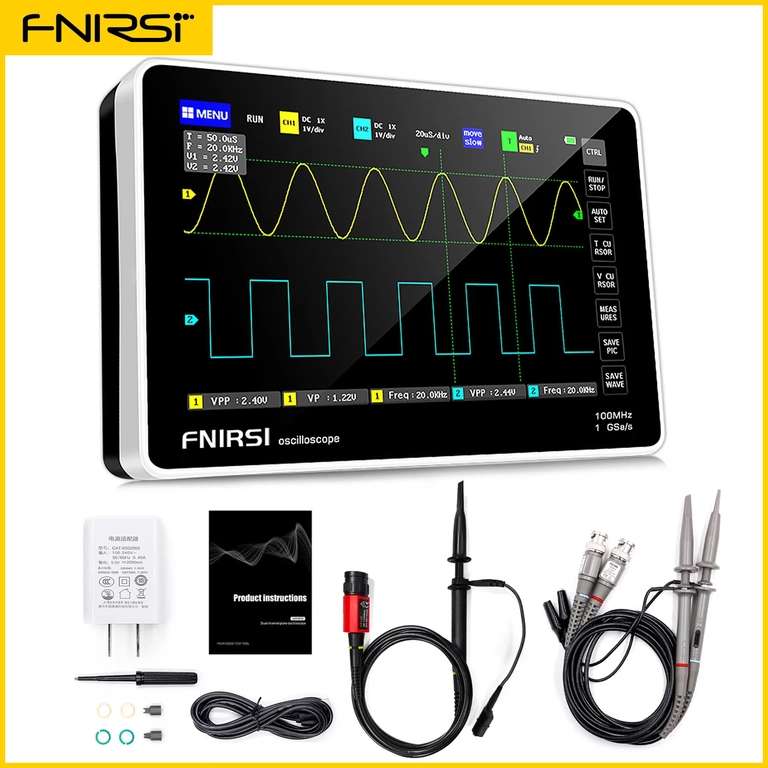 Осциллограф FNIRSI 1013D (полоса пропускания 100 МГц, частота 1GS, 7" сенсорный экран)