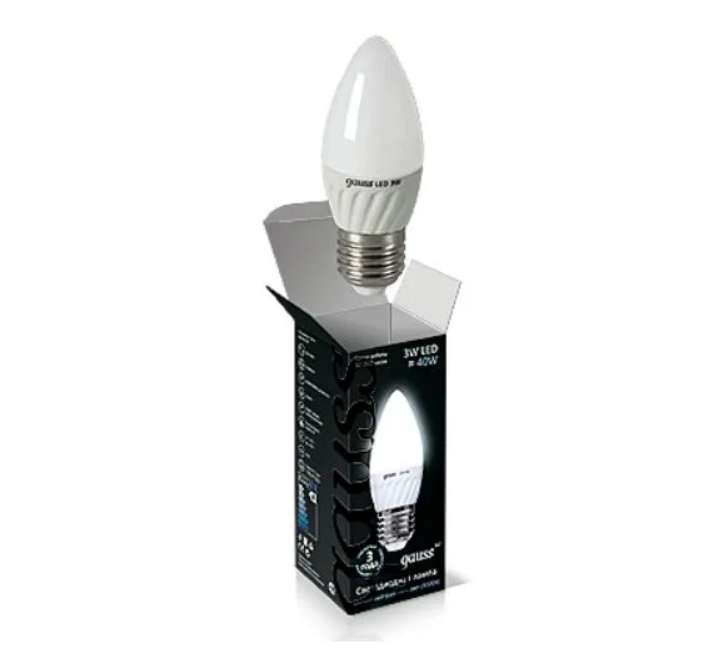 Лампочка Gauss Светодиодная лампа Gauss LED Ceramic Candle 3W E27 4100K (упаковка 10шт)