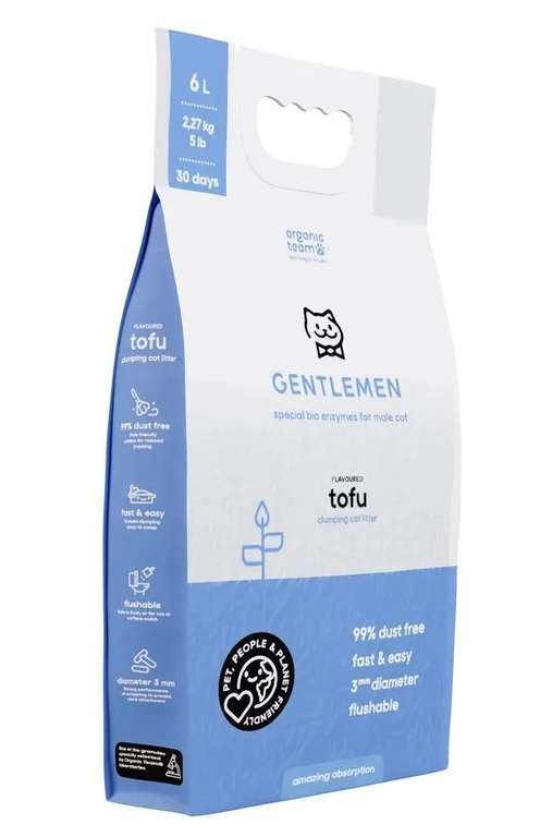 Комкующийся наполнитель Organic Team Tofu Gentlemen, био-энзимы 6 л