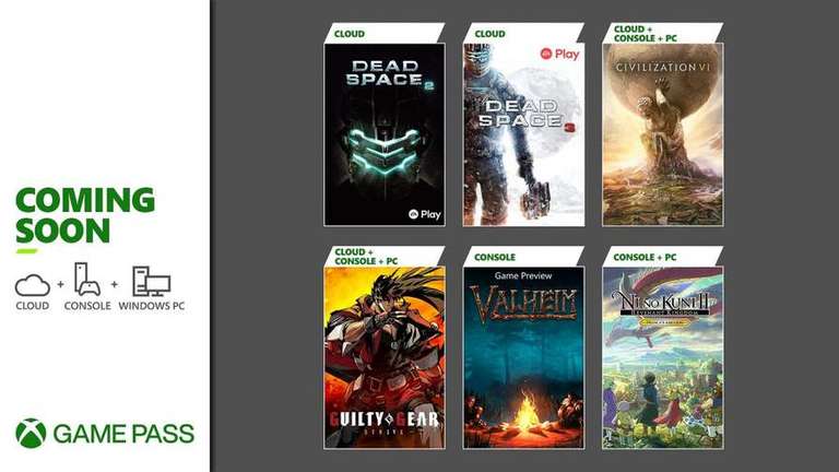 [Xbox One] Dead Space 3, Dead Space 2, Guilty Gear Strive, Sid Meier's Civilization 6, Valheim, Ni no kuni II (Game Pass)