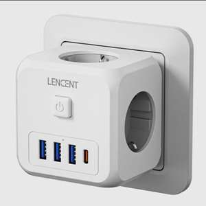 Lencent розетка-тройник с 3 розетками , 3 USB-порта, 1 Type C, с европейской вилкой