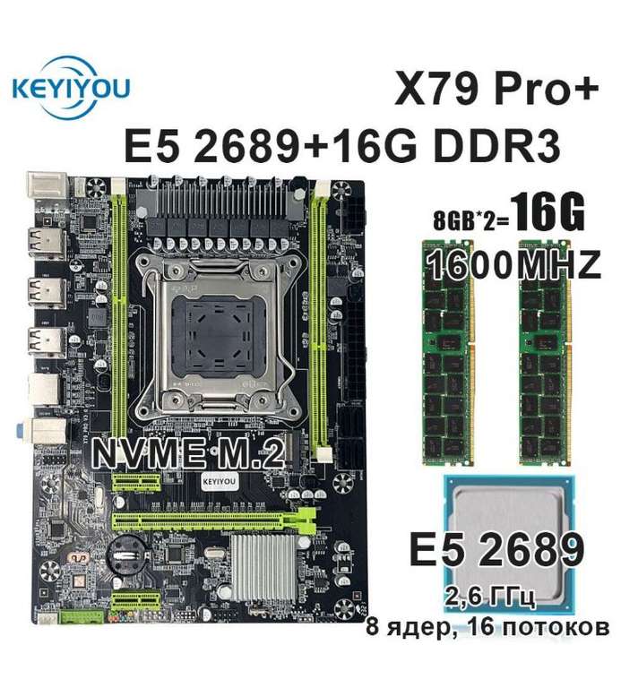Материнская плата KEYIYOU X79 Pro + процессор E5 2689 + ОЗУ 16 ГБ DDR3 1600 МГц ECC REG