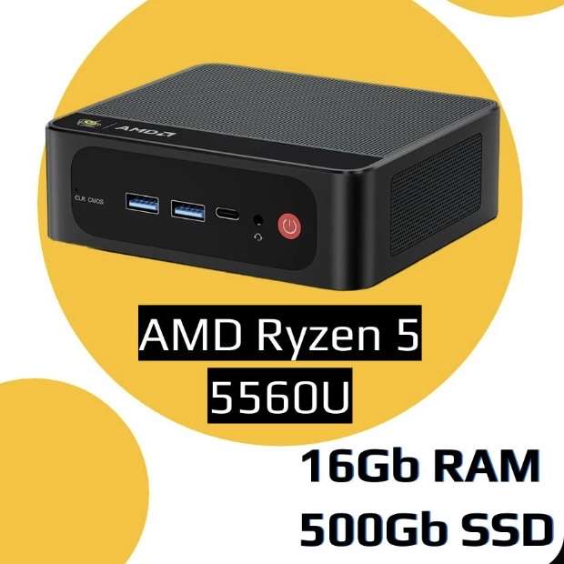 Мини-ПК Beelink SER5 AMD Ryzen 5 5560U, RAM 16 ГБ, SSD 500 ГБ, Intel UHD Graphics, Windows 11 Pro (с картой OZON)