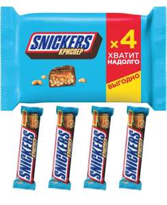 Шоколадный батончик Snickers Криспер, пачка, 4 шт, по 40 г