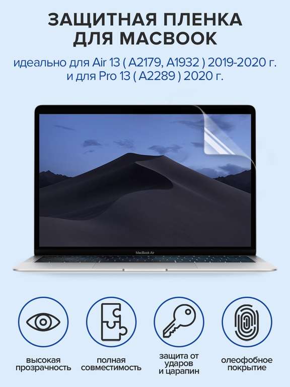 2 Пленки в комплекте!!!!!! WiWU Защитная пленка на MacBook Air13 2018/2020 / Pro13 2016/2020