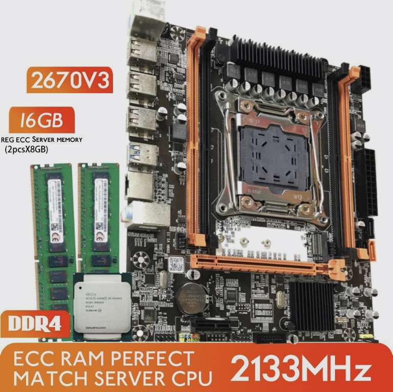Комплект: Материнская плата Atermiter X99 LGA 2011-3, Xeon E5-2670V3, 16GB DDR4 2133mhz (из-за рубежа)