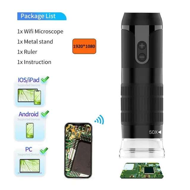 Цифровой ручной микроскоп с Wi-Fi и USB, эндоскоп с беспроводным увеличением от 50 до 1000 раз