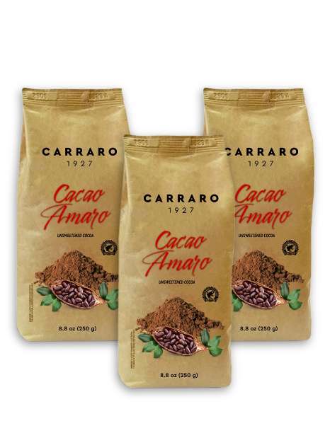 Растворимое какао Carraro Cacao Amaro 250 гр, набор из 3 шт