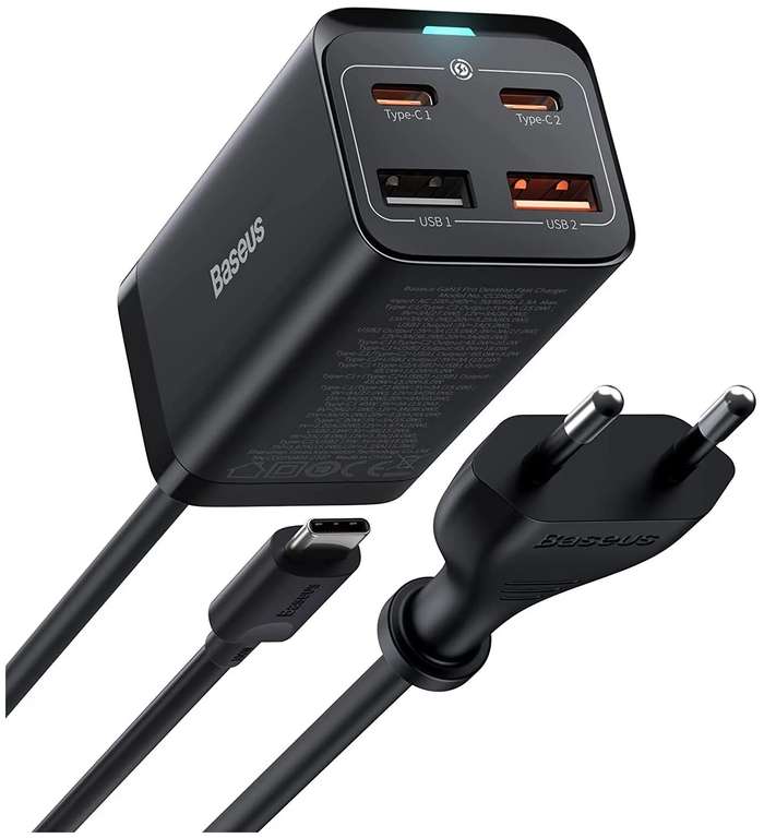 Сетевое зарядное устройство Baseus GaN3 Pro Desktop Fast Charger 2U+2C, 100 Вт + кабель 100 Вт в комплекте
