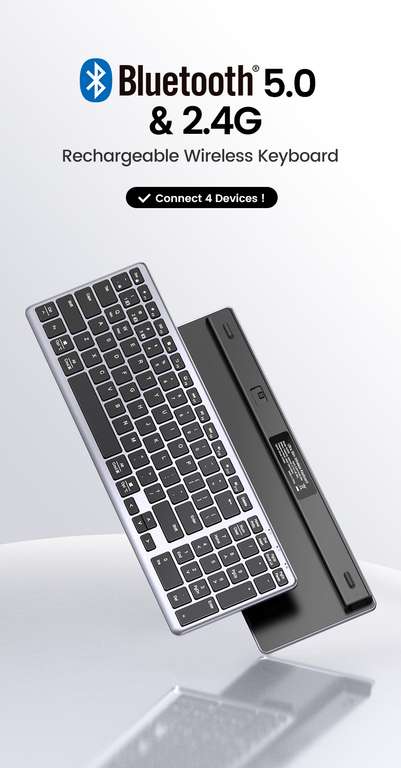 Беспроводная клавиатура Ugreen (металл, подключение 4 устройств, BT 5.0 + USB, русский язык, бесшумная)