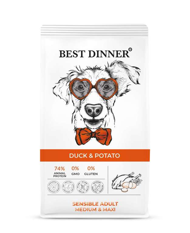 Сухой корм для собак Best Dinner Adult Dog Medium&Maxi, с уткой и картофелем, 12кг + 1580 бонусов