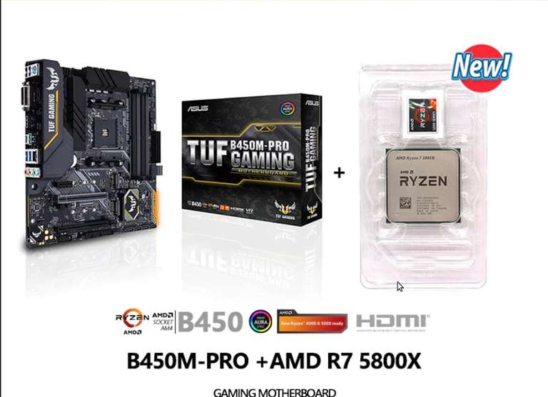 Новый процессор AMD Ryzen 7 5800X R7 5800X + Материнская плата ASUS TUF B450M PRO