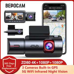 Автомобильный видеорегистратор Bepocam ZD80, 3 камеры 2160p + 1080p + 1080p