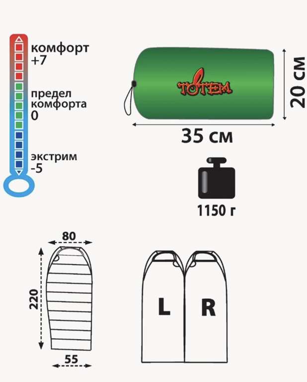 Спальный мешок трехсезонный Totem Hunter