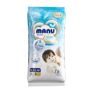 Подгузники MANU M, 6-11 кг, 30 шт. + платочки бумажные BabyGo, 2 слоя, 10 уп. по 10 шт.