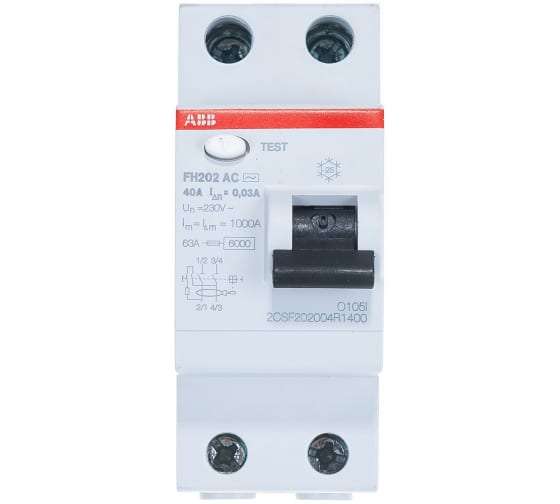 Выключатель дифференциального тока ABB УЗО 2п 40А 30мА FH202