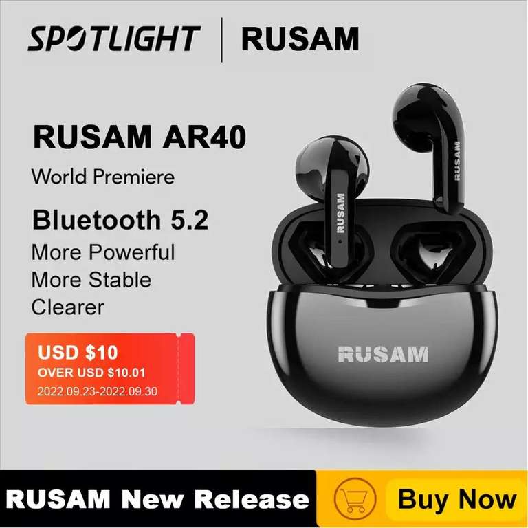TWS-наушники RUSAM AR40 с поддержкой Bluetooth 5,2 и зарядным футляром на 300 мА · ч