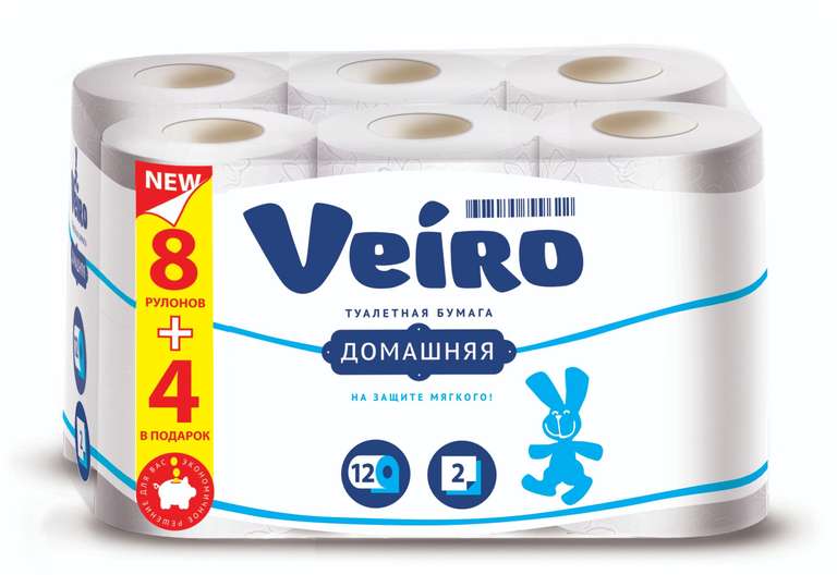 Туалетная бумага Veiro Домашняя белая двухслойная, 12 рул. (12 ₽/шт.)