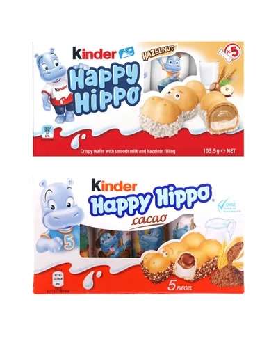 Шоколадно-молочное печенье Kinder Happy Hippo Cacao 2 вкуса (Германия), 2шт. по 104 г