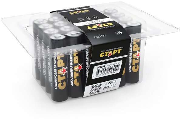 Алкалиновые батарейки старт, типоразмер ААА (LR03), упаковка 24 шт.