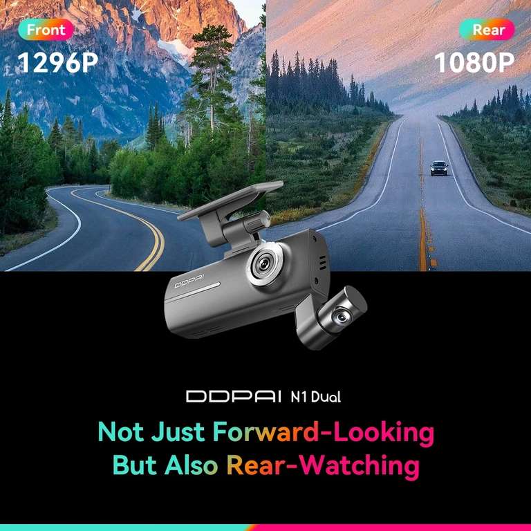 Автомобильный видеорегистратор DDPAI Dash Cam N1 (передняя и задняя камеры)