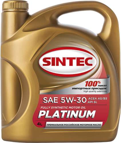 Масло моторное SINTEC Platinum синтетическое SAE 5W-30 API SL, ACEA A5/B5, 4л