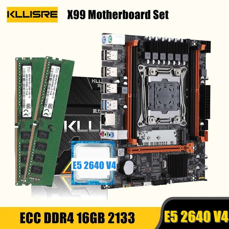 Комплект материнской платы Kllisre X99, LGA 2011-3 Xeon E5 2640 V4 DDR4 16 Гб (2 шт. 8 ГБ) 2133 МГц ECC память