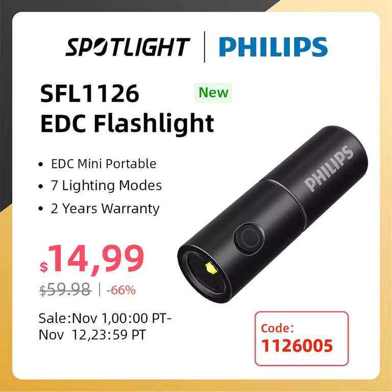 Новейший портативный фонарик PHILIPS SFL1126 7см