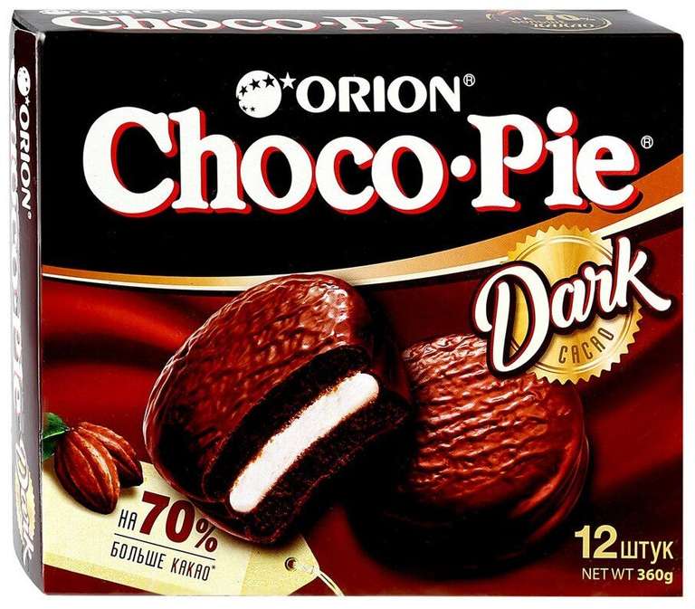 Пирожное Orion Choco Pie Dark, 360 г, 12 шт. в уп., *3 упаковки по цене 1* (другие вкусы в описании).