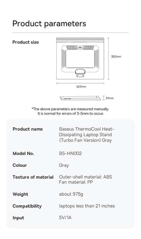 Подставка для ноутбука Baseus с охлаждением (2 вентилятора, до 4200 rpm, регулировка высоты, LED-дисплей, RGB-подсветка)