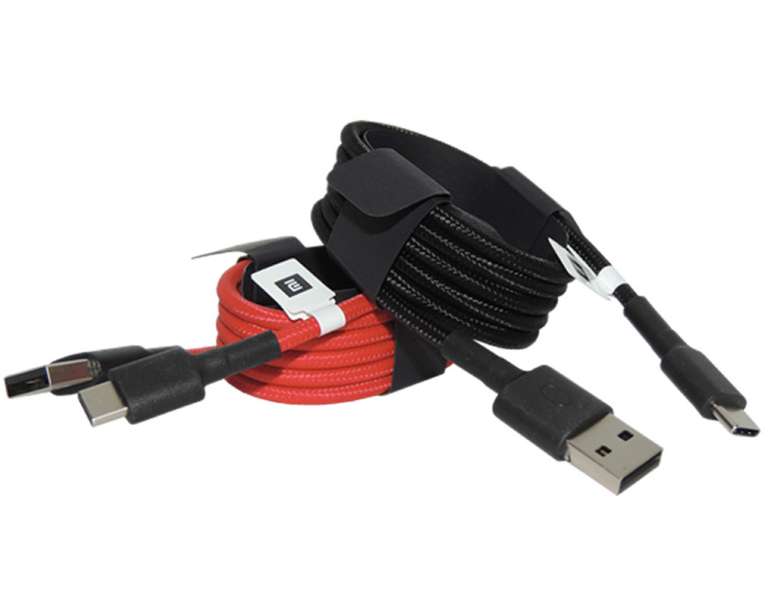 Кабель Xiaomi Mi Braided USB Type-C Cable 1м, тканевая оплетка, черный и красный (3A по данным поддержки, 5A по данным DNS)