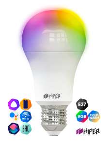 Умная лампочка HIPER IoT A61 RGB E27 + 4 лампочки HIPER в описании