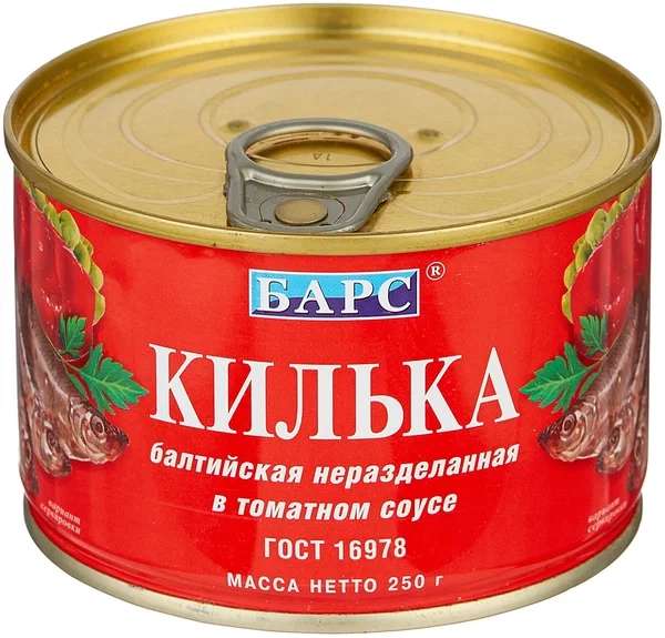 БАРС Килька балтийская в томатном соусе, 250 г 2 штуки (63₽ за 1 шт)
