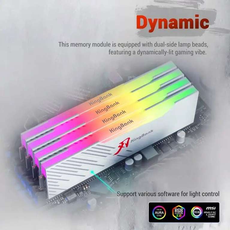 Оперативная память KingBank DDR5 6400 МГц, 32 Гб (16X2) Hynix A- die, 1,4 В CL32, RGB