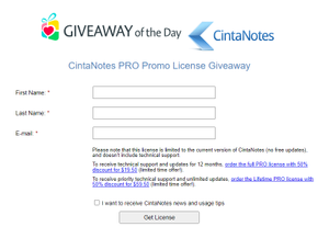 Бесплатная лицензия CintaNotes PRO