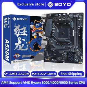 Материнская плата SOYO Dragon A520M под AMD Ryzen (3600/4650g/5600/5600X) M.2 NVME USB3.1