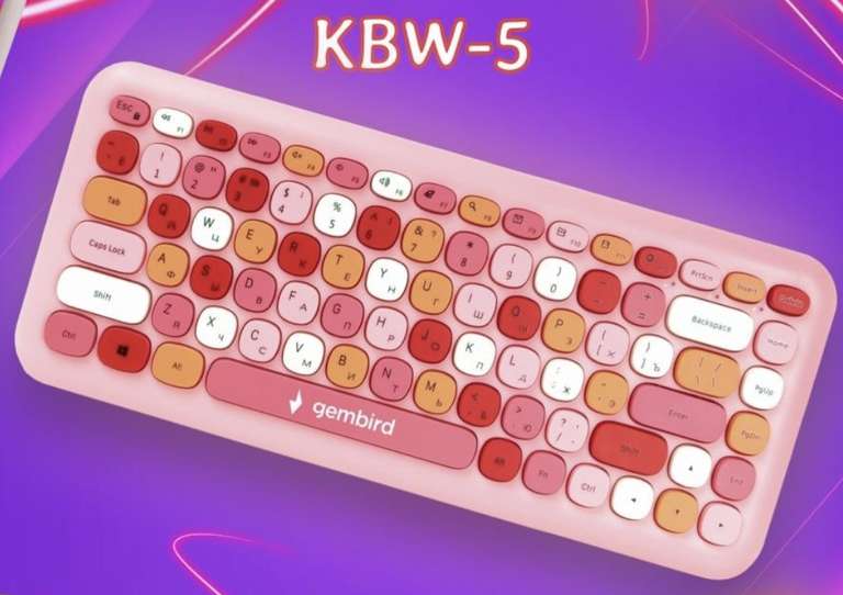 Беспроводная клавиатура Gembird KBW-5, компактная, розовая