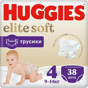 Подгузники-трусики Huggies Elite Soft 4, 9-14 кг, 38 шт (+ 39% возврат баллами)