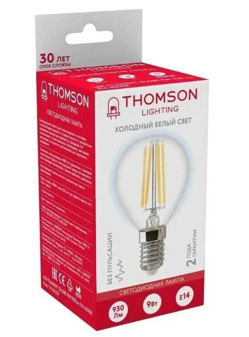 Лампочка Thomson филаментная E14, 9 Вт (упаковка 10шт)