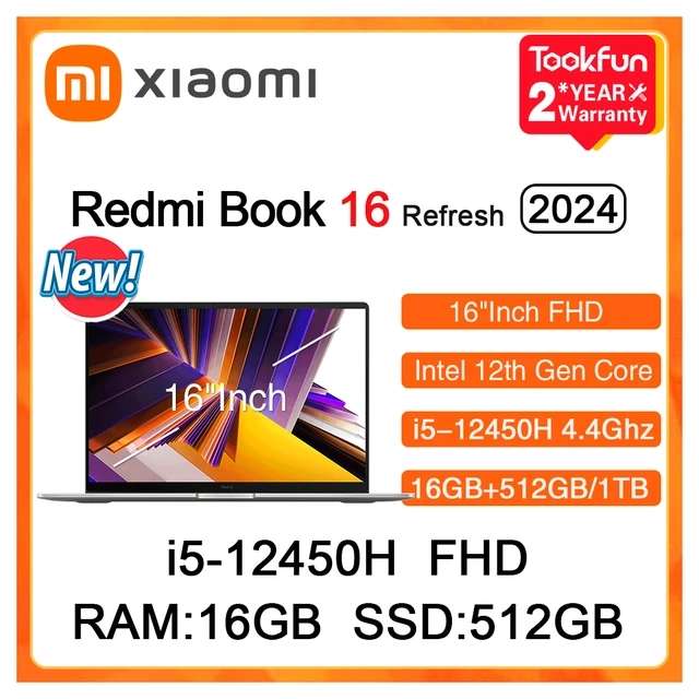 Ноутбук Xiaomi RedmiBook 16 2024 (Core i5-12450H, 16 ГБ / 512 ГБ, 16" 1920x1200@60, JYU4585CN)