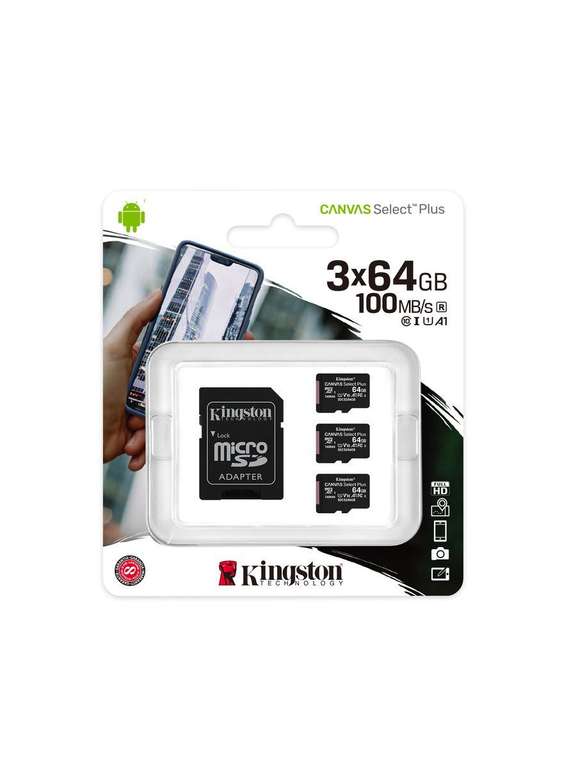 3 карты памяти microSDXC Kingston Canvas Select Plus, 64 ГБ, U1