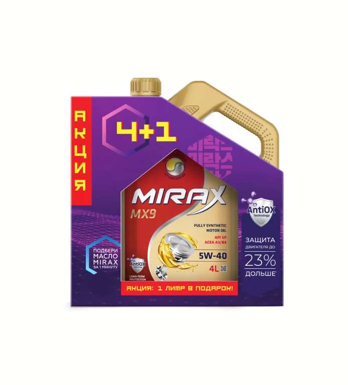 Масло моторное Mirax MX9 5W-40, A3/B4, SP, синтетическое 4+1 л